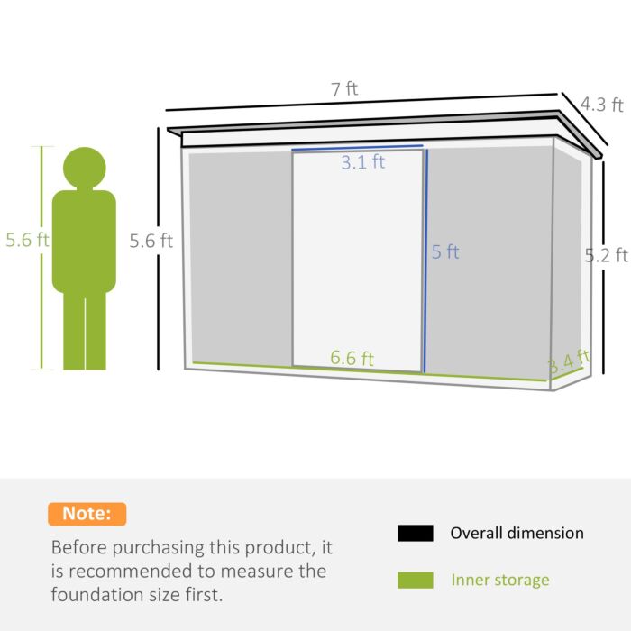 Outsunny Pend Garden Storage Shed W/ Foundation Double Door Ventilation Window Sloped Roof Outdoor Equipment Tool Storage 213 X 130 X 173 Cm