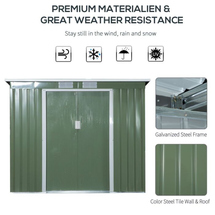 Outsunny Pend Garden Storage Shed W/ Foundation Double Door Ventilation Window Sloped Roof Outdoor Equipment Tool Storage 213 X 130 X 173 Cm