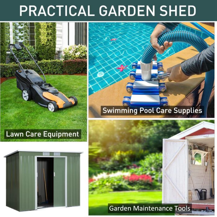 Outsunny Pend Garden Storage Shed W/ Foundation Double Door Ventilation Window Sloped Roof Outdoor Equipment Tool Storage 213 X 130 X 173 Cm