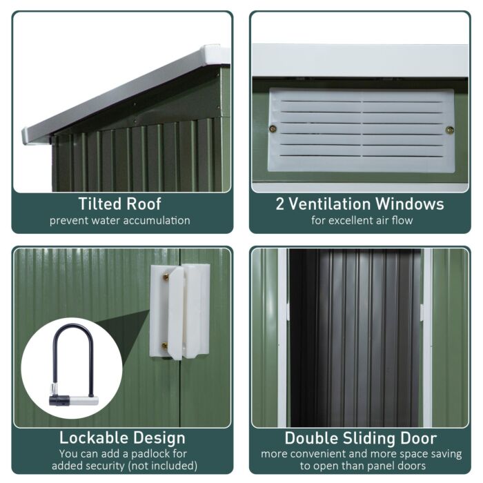 Outsunny Pend Garden Storage Shed W/ Foundation Double Door Ventilation Window Sloped Roof Outdoor Equipment Tool Storage 213 X 130 X 173 Cm