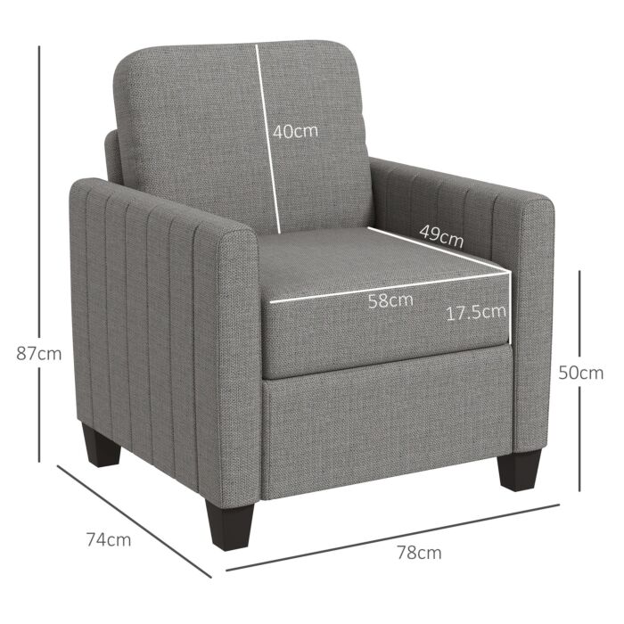 Homcom Armchair, Channel Tufted Modern Fabric Accent Chair, Comfy Upholstered Reading Lounge With Spring Cushion, Back Pillow, For Living Room, Bedroom, Office, Light Grey