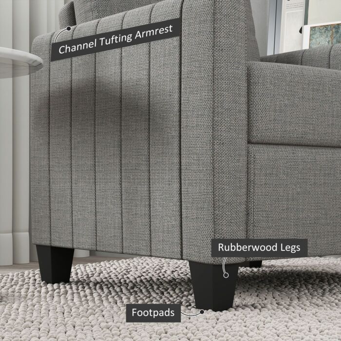Homcom Armchair, Channel Tufted Modern Fabric Accent Chair, Comfy Upholstered Reading Lounge With Spring Cushion, Back Pillow, For Living Room, Bedroom, Office, Light Grey