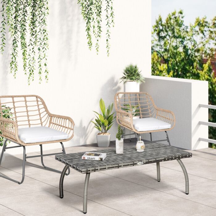 Outsunny Rattan Coffee Table Garden Furniture Wicker Side Table With All-weather Material, Grey