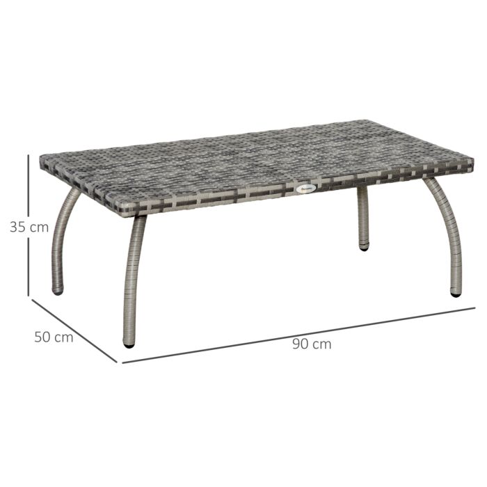 Outsunny Rattan Coffee Table Garden Furniture Wicker Side Table With All-weather Material, Grey