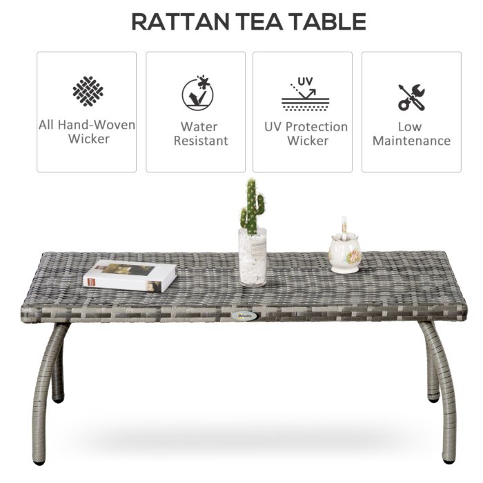 Outsunny Rattan Coffee Table Garden Furniture Wicker Side Table With All-weather Material, Grey