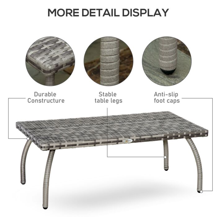 Outsunny Rattan Coffee Table Garden Furniture Wicker Side Table With All-weather Material, Grey