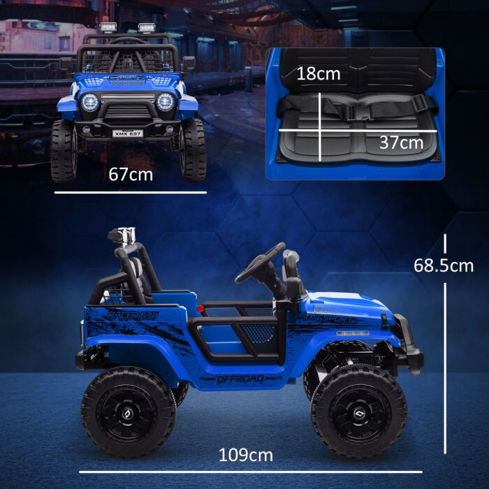Aiyaplay 12v Battery Powered Kids Ride On Car, Electric Truck W/ Spring Suspension, Remote, Music Horn Lights - Blue