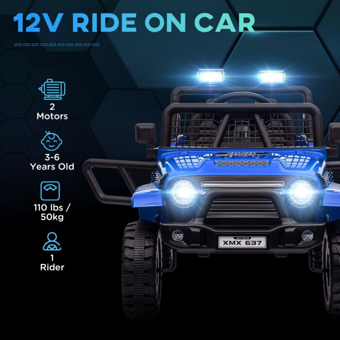 Aiyaplay 12v Battery Powered Kids Ride On Car, Electric Truck W/ Spring Suspension, Remote, Music Horn Lights - Blue