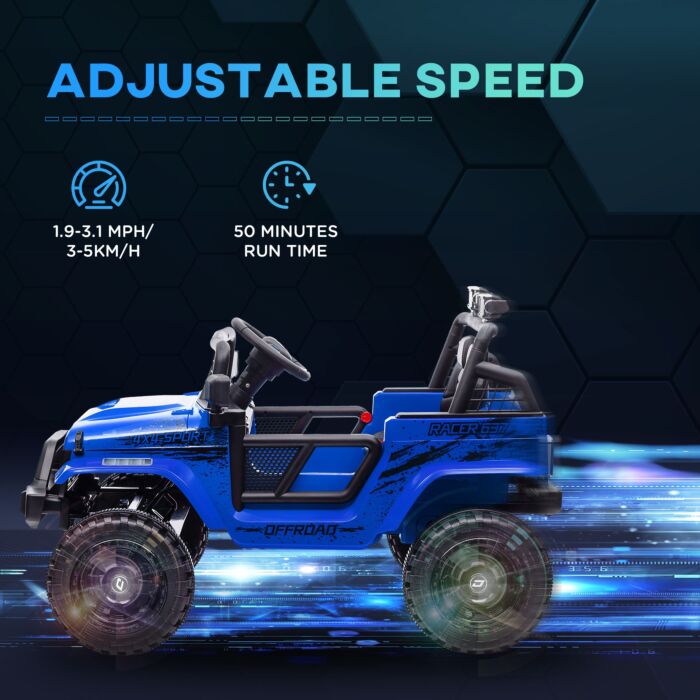 Aiyaplay 12v Battery Powered Kids Ride On Car, Electric Truck W/ Spring Suspension, Remote, Music Horn Lights - Blue
