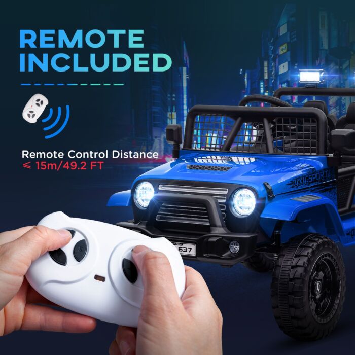 Aiyaplay 12v Battery Powered Kids Ride On Car, Electric Truck W/ Spring Suspension, Remote, Music Horn Lights - Blue