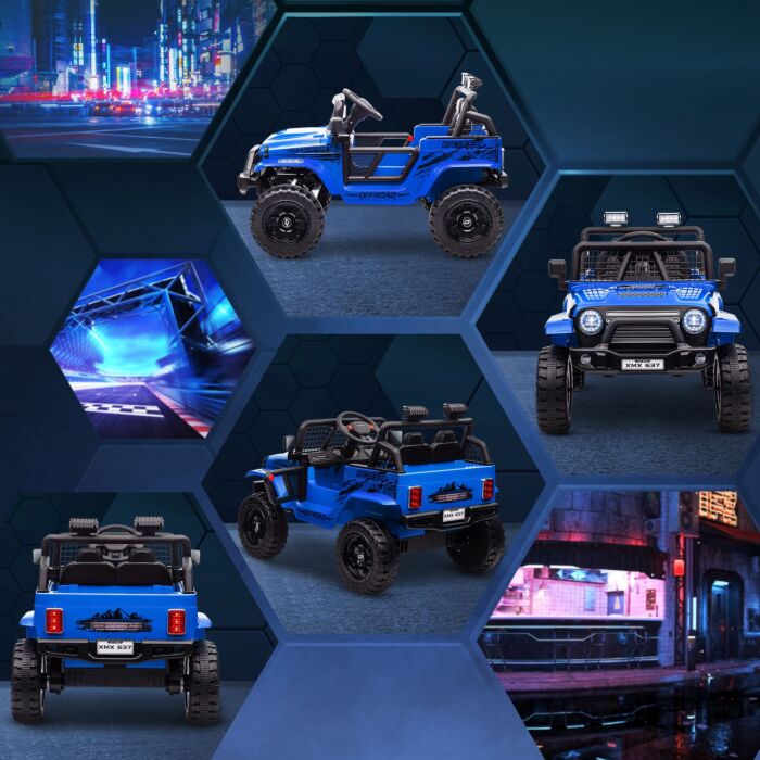 Aiyaplay 12v Battery Powered Kids Ride On Car, Electric Truck W/ Spring Suspension, Remote, Music Horn Lights - Blue