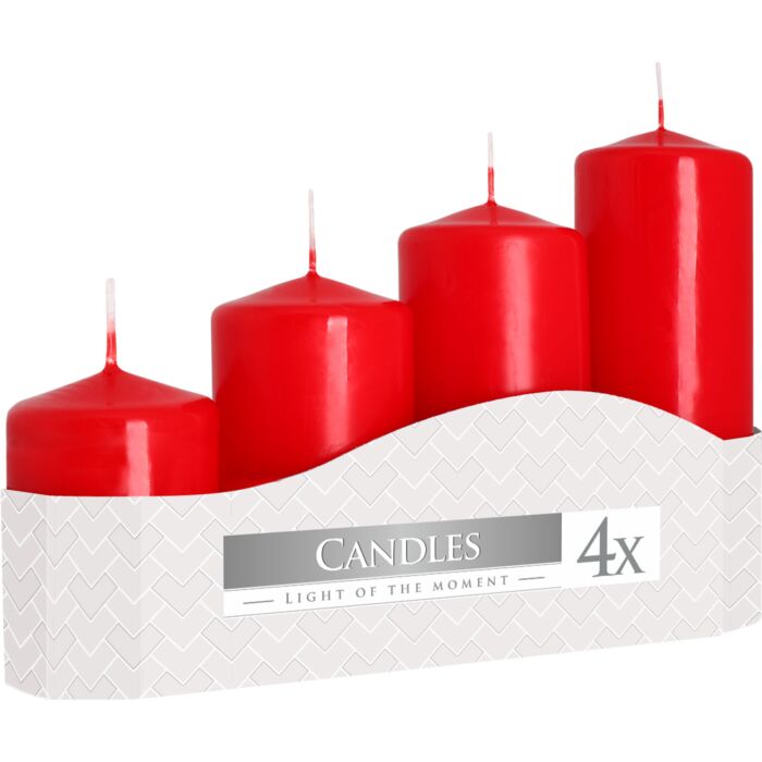 Set Of 4 Pillar Candles 50mm (11/16/22/33h) - Red