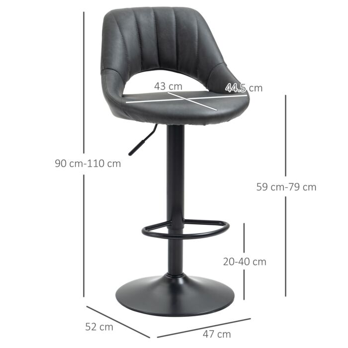 Homcom Barstools Set Of 2 Adjustable Swivel Height Gas Lift Pu Leather Counter Chairs With Footrest