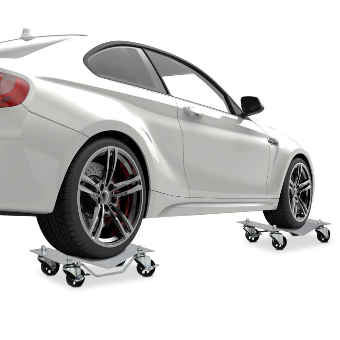 Durhand 2 Pcs Car Wheel Dollies With Swivel Casters, 680kg Capacity Car Dolly Skates Wheel Dolly Set With Non-slip Metal Plates, Grey
