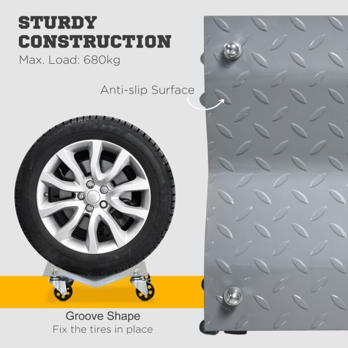 Durhand 2 Pcs Car Wheel Dollies With Swivel Casters, 680kg Capacity Car Dolly Skates Wheel Dolly Set With Non-slip Metal Plates, Grey