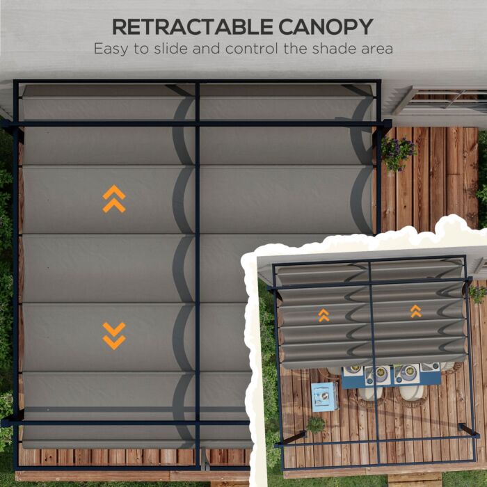 Outsunny 3 X 4m Retractable Pergola, Garden Gazebo Shelter With Aluminium Frame, For Grill, Patio, Deck, Dark Grey