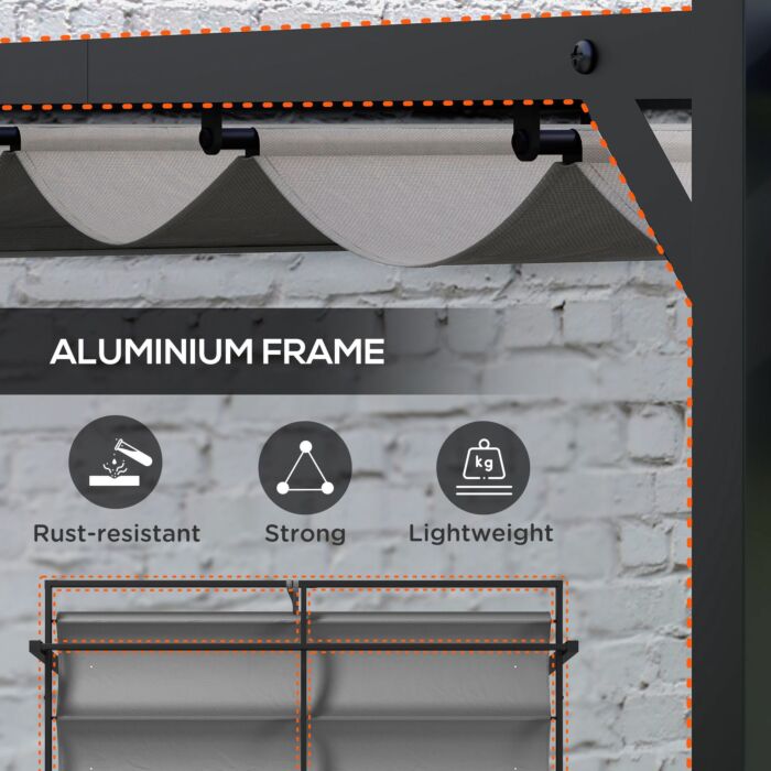 Outsunny 3 X 4m Retractable Pergola, Garden Gazebo Shelter With Aluminium Frame, For Grill, Patio, Deck, Dark Grey