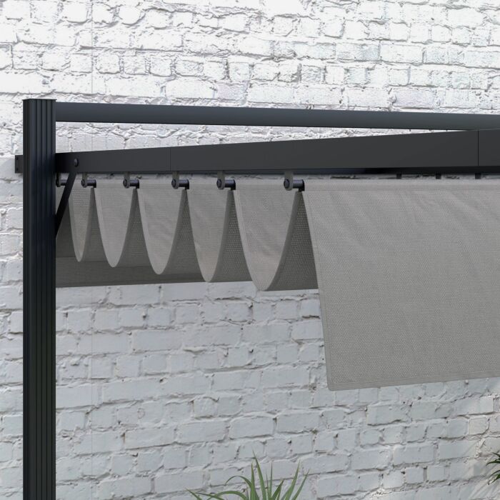 Outsunny 3 X 4m Retractable Pergola, Garden Gazebo Shelter With Aluminium Frame, For Grill, Patio, Deck, Dark Grey