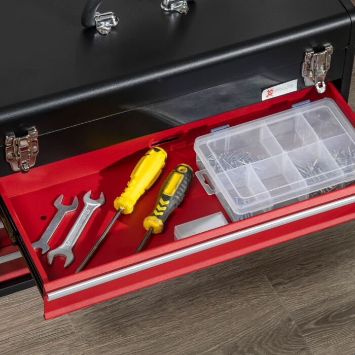 Durhand 3 Drawer Tool Chest, Lockable Metal Tool Box With Ball Bearing Runners, Portable Toolbox, 510mm X 220mm X 320mm