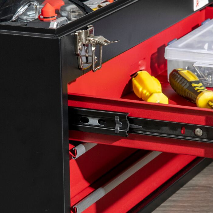 Durhand 3 Drawer Tool Chest, Lockable Metal Tool Box With Ball Bearing Runners, Portable Toolbox, 510mm X 220mm X 320mm