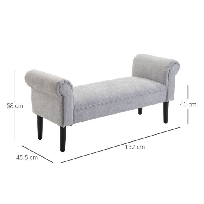 Homcom Bed End Side Chaise Lounge Sofa Window Seat Arm Bench Wooden Leg Linen Fabric Cover Light Grey