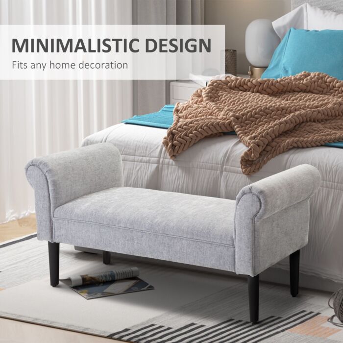 Homcom Bed End Side Chaise Lounge Sofa Window Seat Arm Bench Wooden Leg Linen Fabric Cover Light Grey