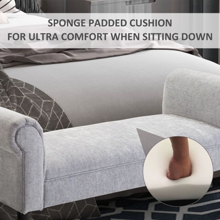 Homcom Bed End Side Chaise Lounge Sofa Window Seat Arm Bench Wooden Leg Linen Fabric Cover Light Grey