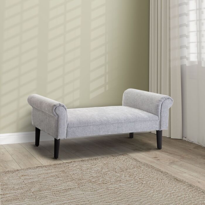 Homcom Bed End Side Chaise Lounge Sofa Window Seat Arm Bench Wooden Leg Linen Fabric Cover Light Grey
