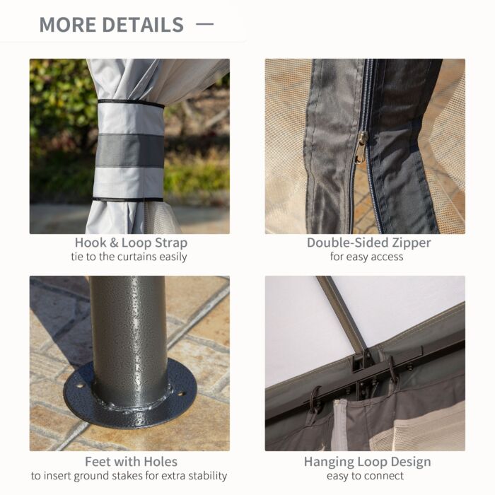 Outsunny 3.7 X 3(m) Metal Gazebo Canopy Party Tent Garden Patio Shelter With Netting Sidewalls & Double Tiered Roof, Grey