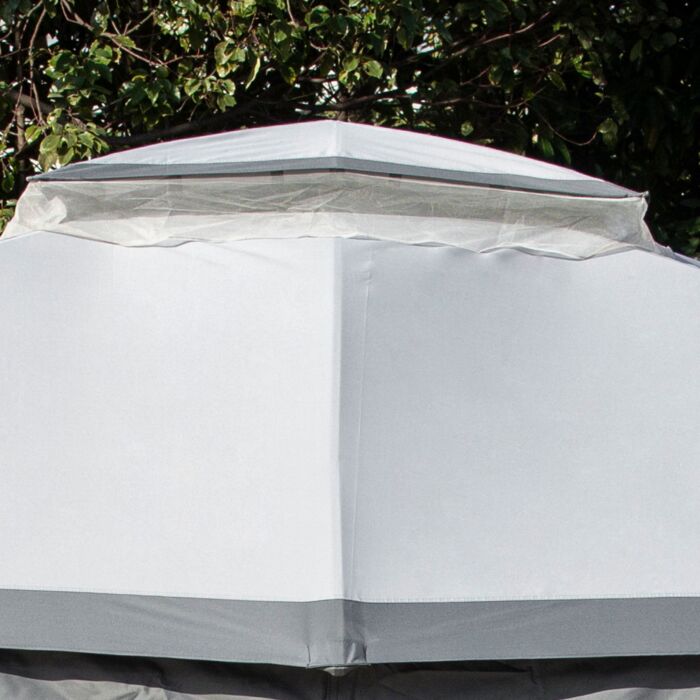 Outsunny 3.7 X 3(m) Metal Gazebo Canopy Party Tent Garden Patio Shelter With Netting Sidewalls & Double Tiered Roof, Grey