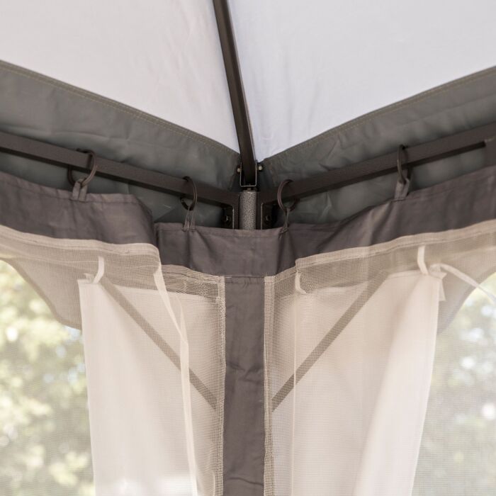 Outsunny 3.7 X 3(m) Metal Gazebo Canopy Party Tent Garden Patio Shelter With Netting Sidewalls & Double Tiered Roof, Grey