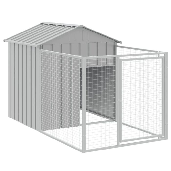 Vidaxl Dog House With Run Light Grey 117x201x123 Cm Galvanised Steel