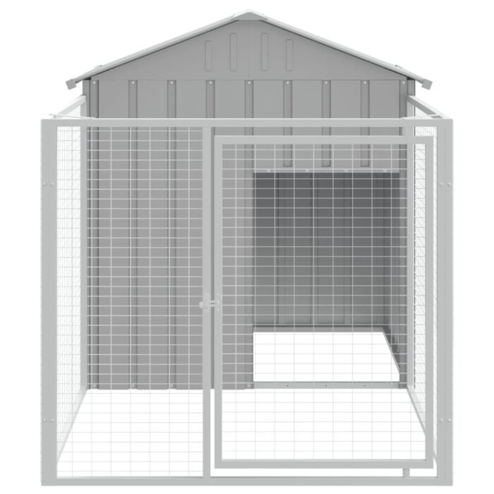 Vidaxl Dog House With Run Light Grey 117x201x123 Cm Galvanised Steel