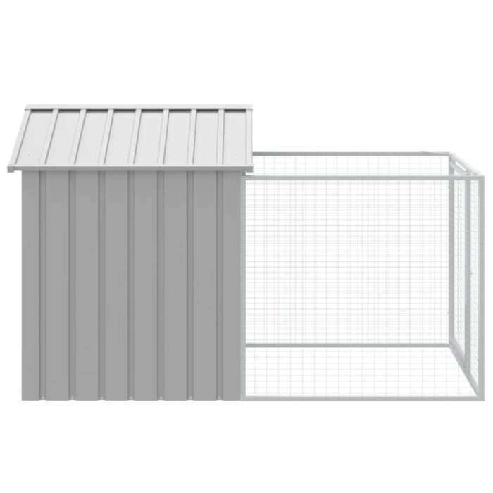 Vidaxl Dog House With Run Light Grey 117x201x123 Cm Galvanised Steel