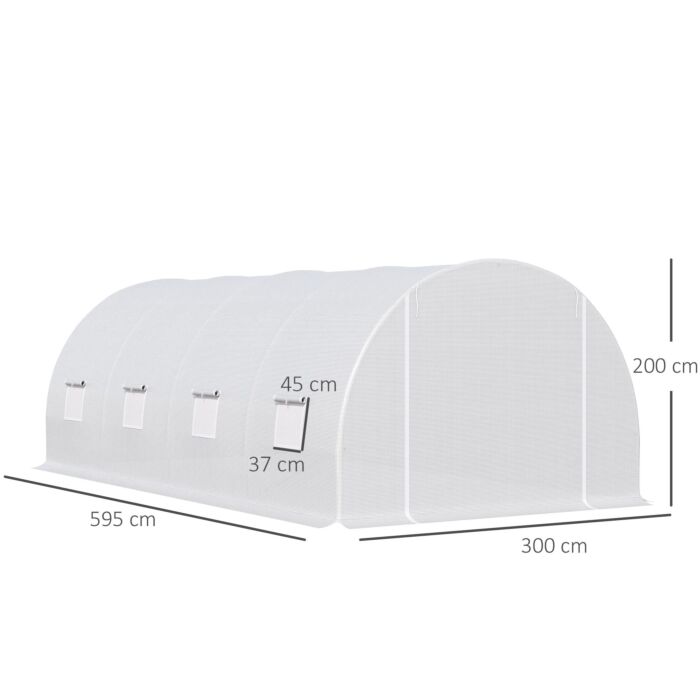 Outsunny 6 X 3 X 2 M Large Walk-in Greenhouse Garden Polytunnel Greenhouse With Metal Frame, Zippered Door And Roll Up Windows, White