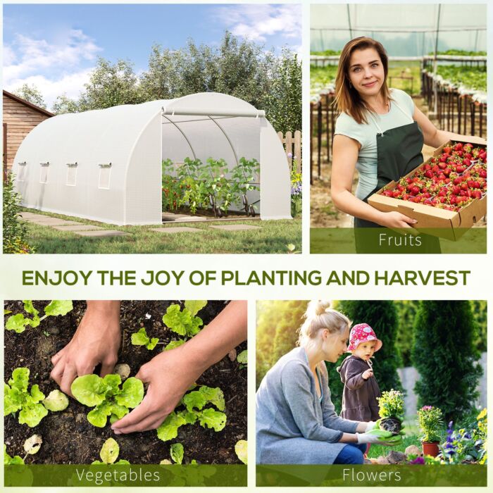 Outsunny 6 X 3 X 2 M Large Walk-in Greenhouse Garden Polytunnel Greenhouse With Metal Frame, Zippered Door And Roll Up Windows, White