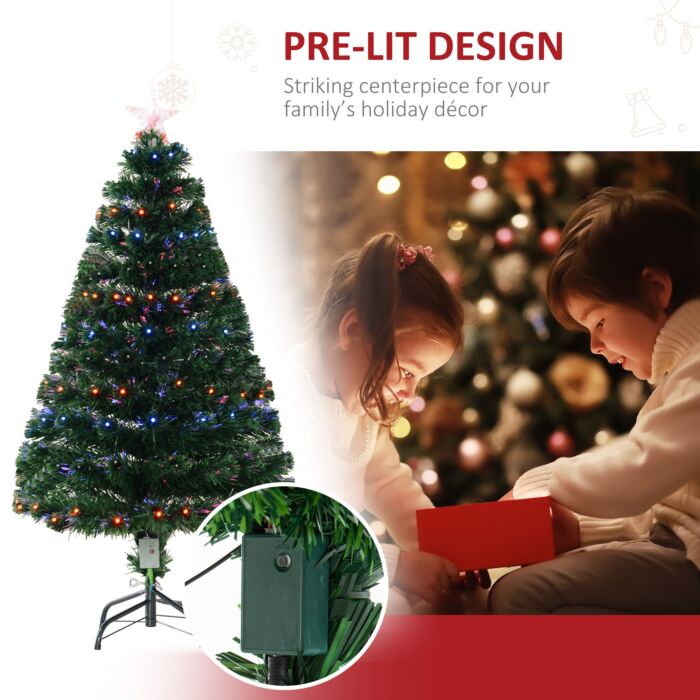 Homcom 4ft Pre Lit Christmas Tree Artificial Tree With Multi-coloured Fiber Optic Led Light(4ft (120cm))