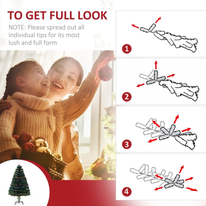 Homcom 4ft Pre Lit Christmas Tree Artificial Tree With Multi-coloured Fiber Optic Led Light(4ft (120cm))