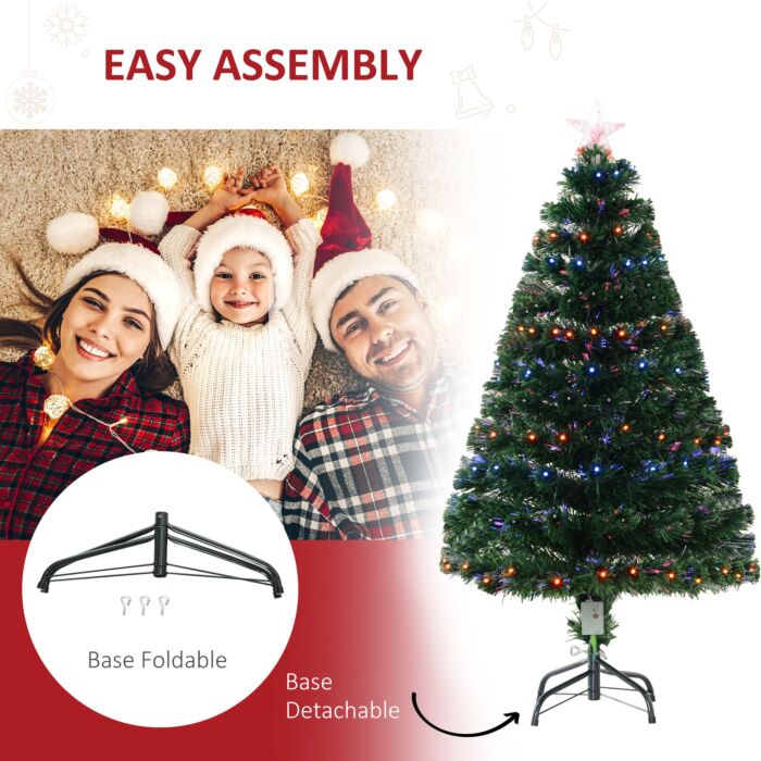 Homcom 4ft Pre Lit Christmas Tree Artificial Tree With Multi-coloured Fiber Optic Led Light(4ft (120cm))
