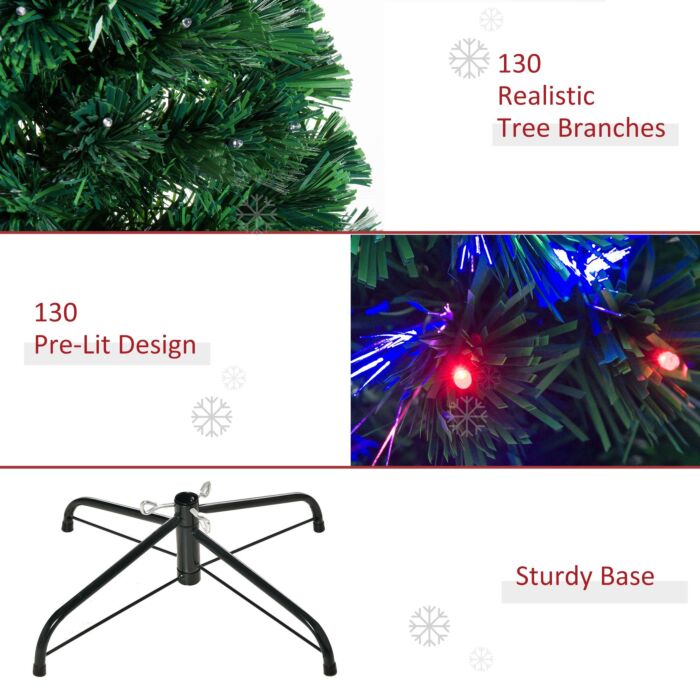 Homcom 4ft Pre Lit Christmas Tree Artificial Tree With Multi-coloured Fiber Optic Led Light(4ft (120cm))