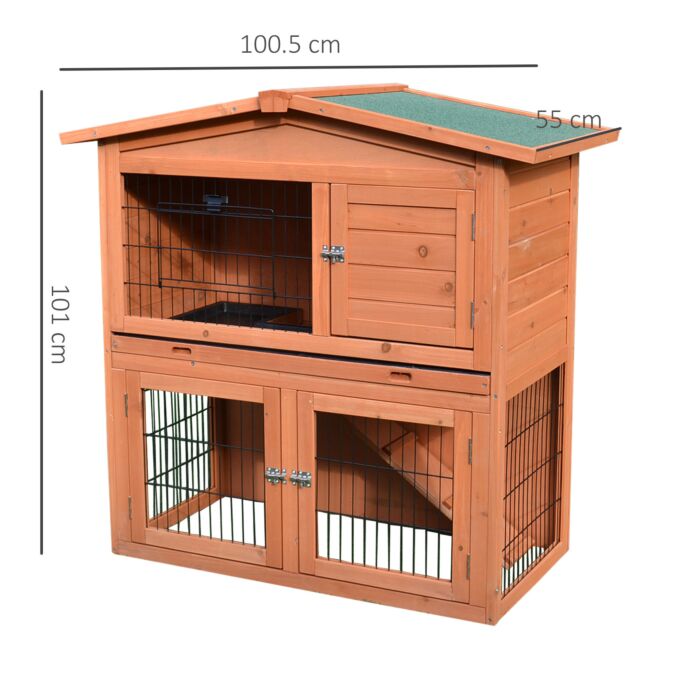 Pawhut 2 Tier Rabbit Hutch Guinea Pig Hutch Ferret Cage With Ramp Slide Out Tray For 100.5 X 55 X 101 Cm