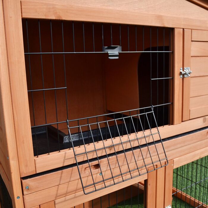 Pawhut 2 Tier Rabbit Hutch Guinea Pig Hutch Ferret Cage With Ramp Slide Out Tray For 100.5 X 55 X 101 Cm