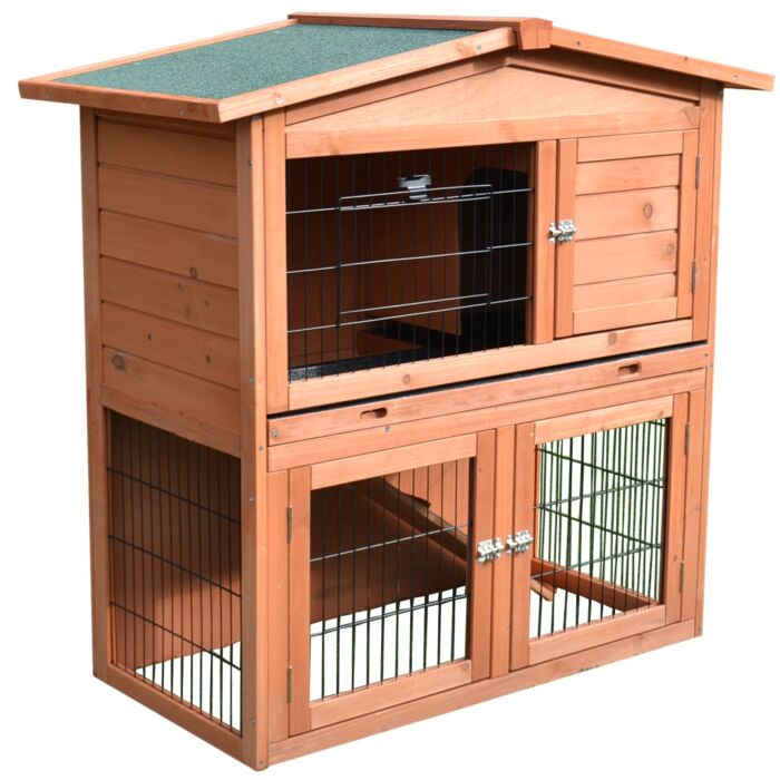 Pawhut 2 Tier Rabbit Hutch Guinea Pig Hutch Ferret Cage With Ramp Slide Out Tray For 100.5 X 55 X 101 Cm