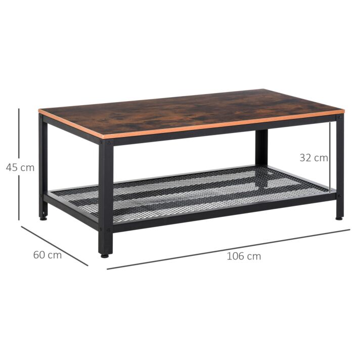 Homcom Coffee Table Industrial Site Table Living Room Storage Shelf Metal Frame Two-tone Modern Organiser