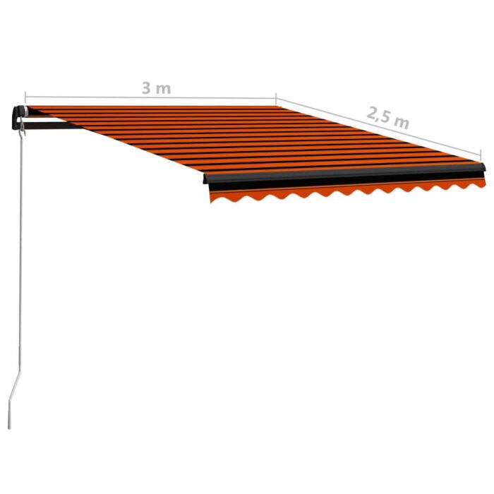 Vidaxl Manual Retractable Awning With Led 300x250 Cm Orange And Brown