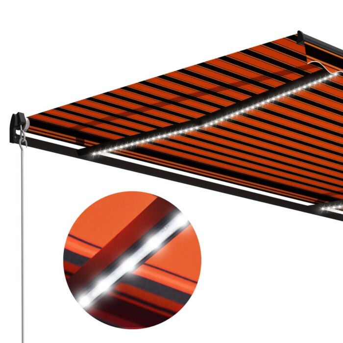 Vidaxl Manual Retractable Awning With Led 300x250 Cm Orange And Brown