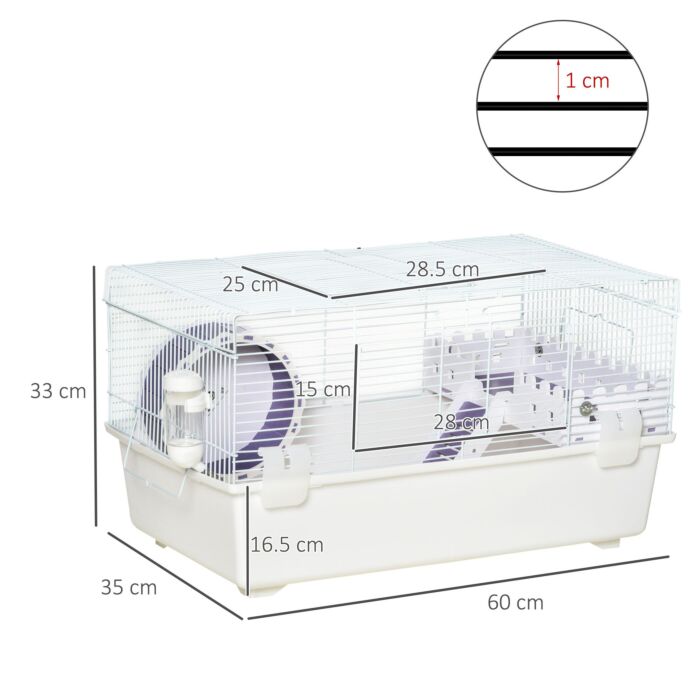 Pawhut Two-tier Hamster Cage Gerbil Haven Multi-storey Rodent House Small Animal Habitat With Water Bottle, Excise Wheel, Ladder, White