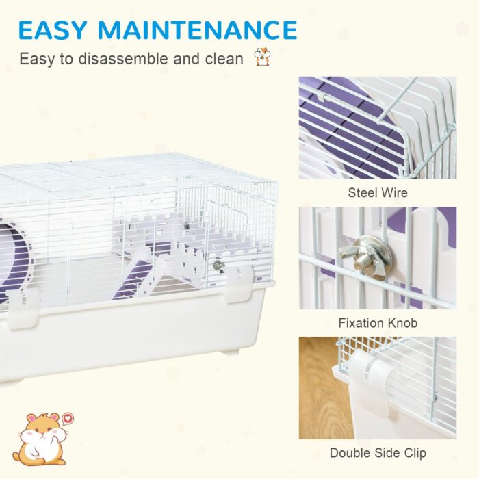 Pawhut Two-tier Hamster Cage Gerbil Haven Multi-storey Rodent House Small Animal Habitat With Water Bottle, Excise Wheel, Ladder, White