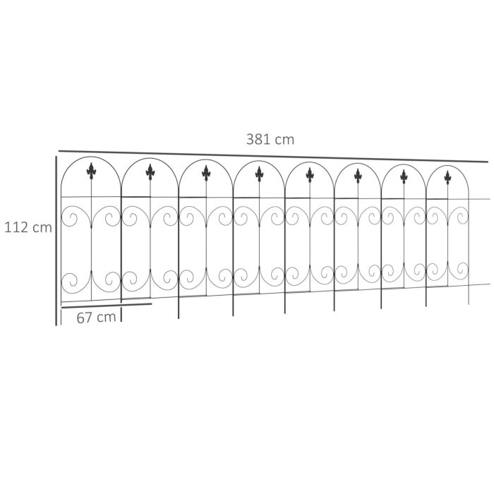 Outsunny Decorative Garden Fencing, 8pcs 44in X 12.5ft Outdoor Picket Fence Panels, Rustproof Metal Wire Landscape Flower Bed Border Edging, Black