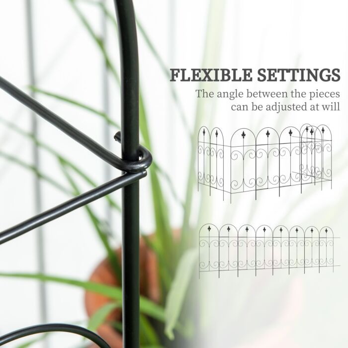 Outsunny Decorative Garden Fencing, 8pcs 44in X 12.5ft Outdoor Picket Fence Panels, Rustproof Metal Wire Landscape Flower Bed Border Edging, Black